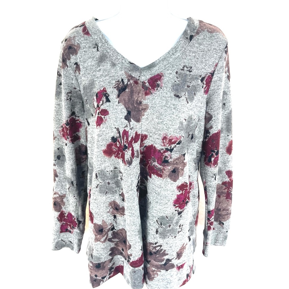 Ellen Tracy Women’s Gray Purple Floral Top M